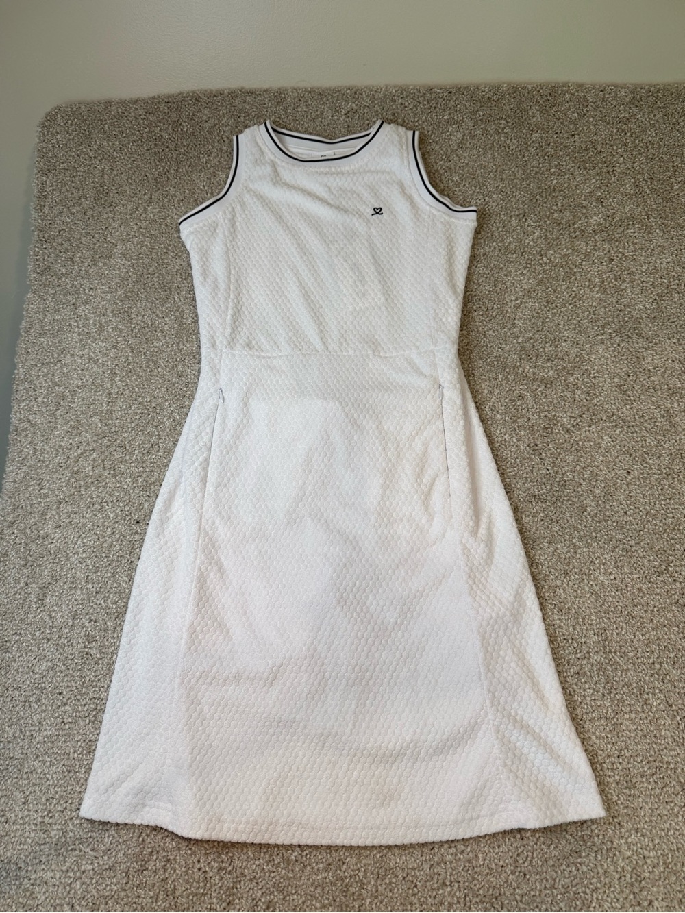 Daily Sports White Sleeveless Textured Midi Dress with Contrast Trim- NEW